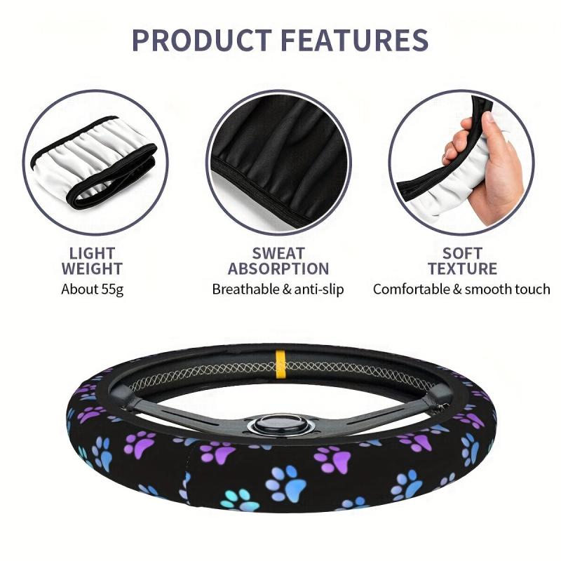 Purple Galaxy Paw Prints Steering Wheel Cover Anti-Slip Universal Car Interior