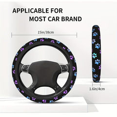 Purple Galaxy Paw Prints Steering Wheel Cover Anti-Slip Universal Car Interior