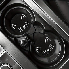 2pcs Cat Pattern Cup Holder Coaster Mats Car Interior Accessories