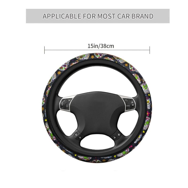 Colorful Skull Print Steering Wheel Cover Universal Sugar Skull Cover
