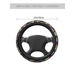 Colorful Skull Print Steering Wheel Cover Universal Sugar Skull Cover