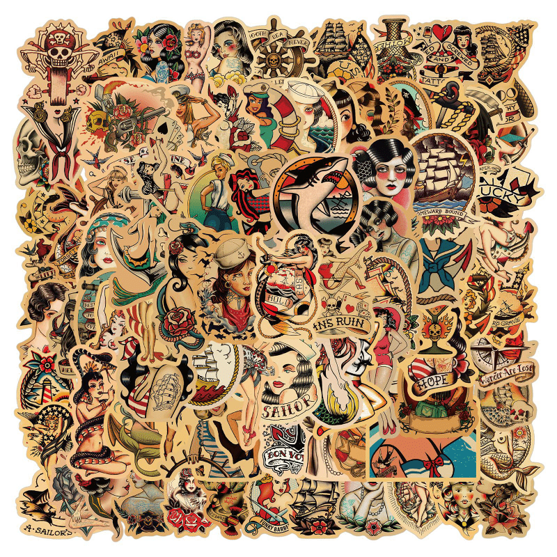 100pcs Retro Girl Graffiti Waterproof Stickers for Computers Water Bottles