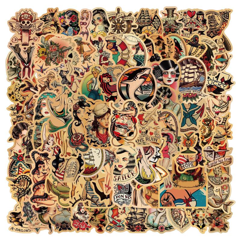 100pcs Retro Girl Graffiti Waterproof Stickers for Computers Water Bottles
