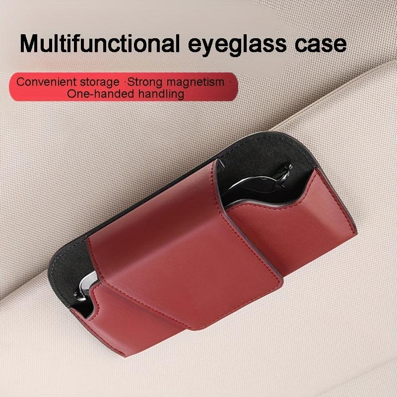 Car Sun Visor Glasses Box Sunglasses Storage Box PU Leather Glasses Clip