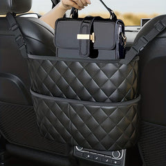 Car Organizer Mesh Bag Between Seats with Back Pocket