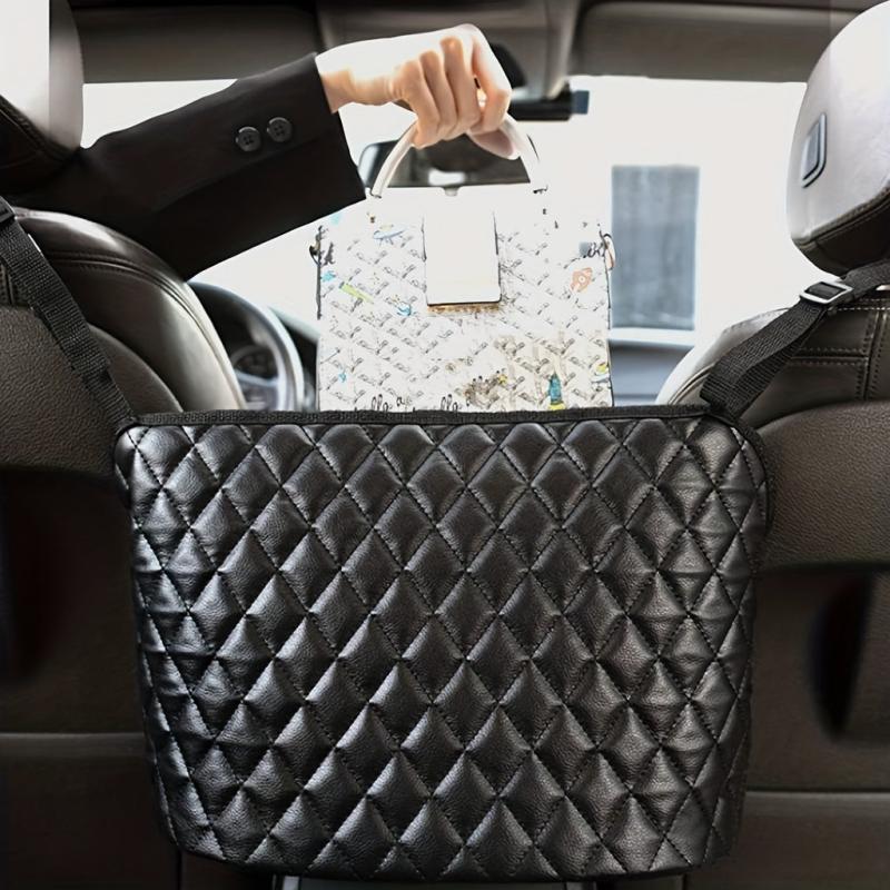 1pc Car Storage Bag Between Front Seats Faux Leather Removable Durable
