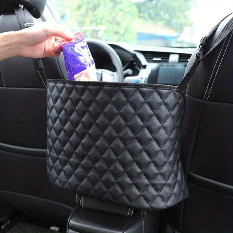 1pc Car Storage Bag Between Front Seats Faux Leather Removable Durable