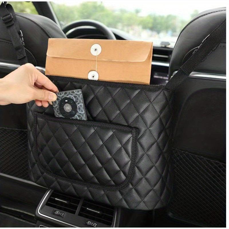 1pc Car Storage Bag Between Front Seats Faux Leather Removable Durable