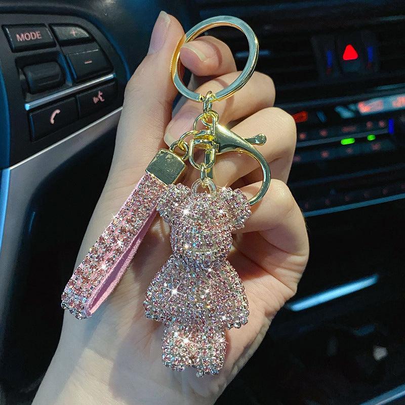 Inlay Artificial Diamond Bear Car Keychain
