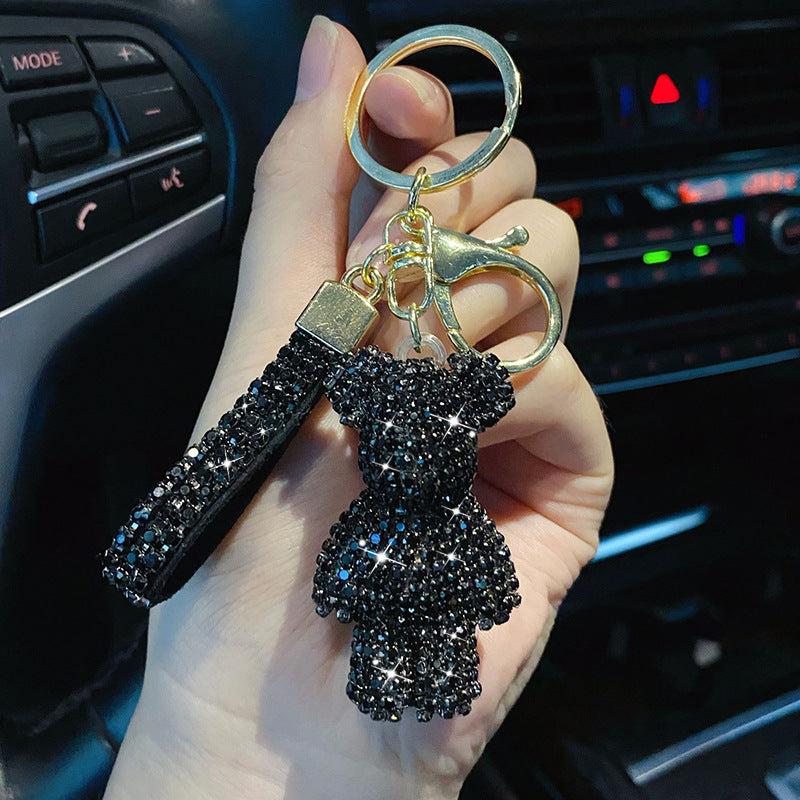 Inlay Artificial Diamond Bear Car Keychain