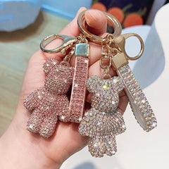 Inlay Artificial Diamond Bear Car Keychain