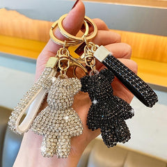 Inlay Artificial Diamond Bear Car Keychain