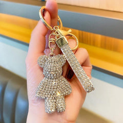 Inlay Artificial Diamond Bear Car Keychain