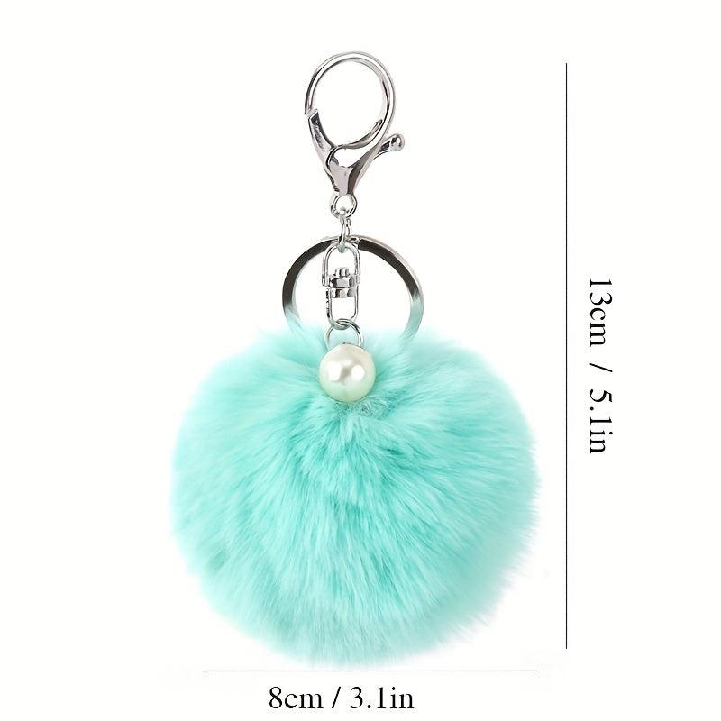 Faux Rabbit Fur Ball Keychain - Cute Handbag or Car Key Accessory