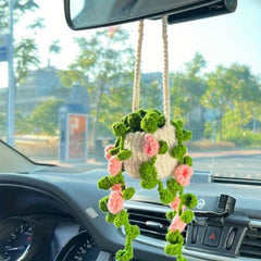 Crochet Orchid Pendant for Car Decor