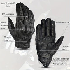 MJMOTO Summer Motorcycle Gloves Leather Men Touch Screen Breathable