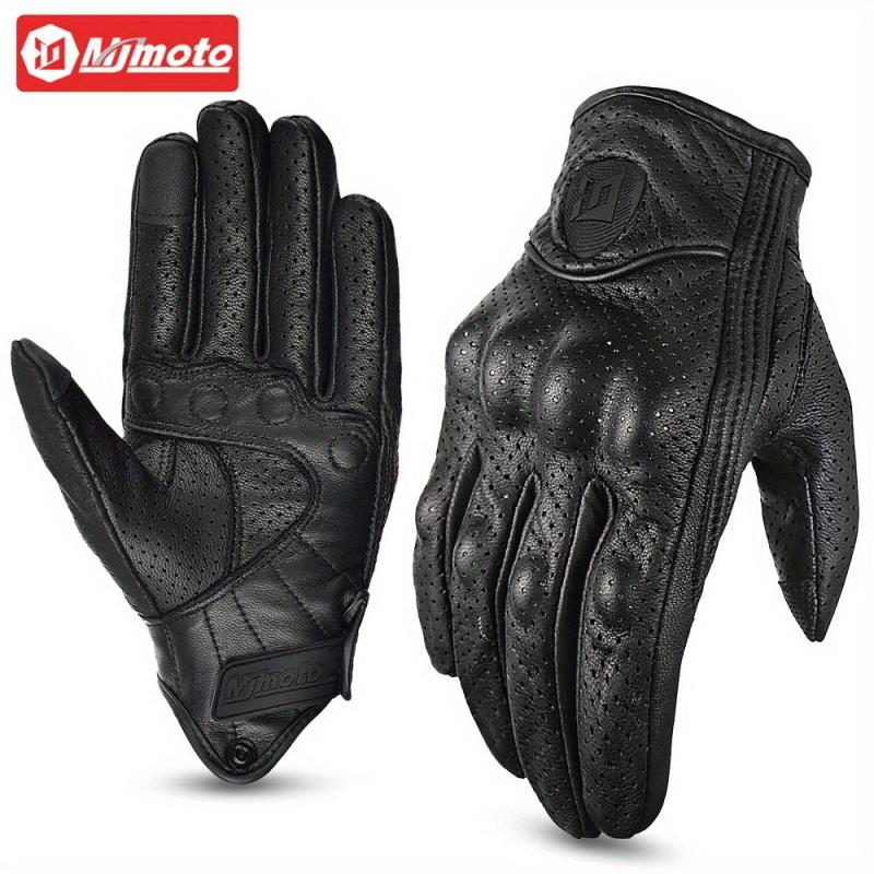 MJMOTO Summer Motorcycle Gloves Leather Men Touch Screen Breathable