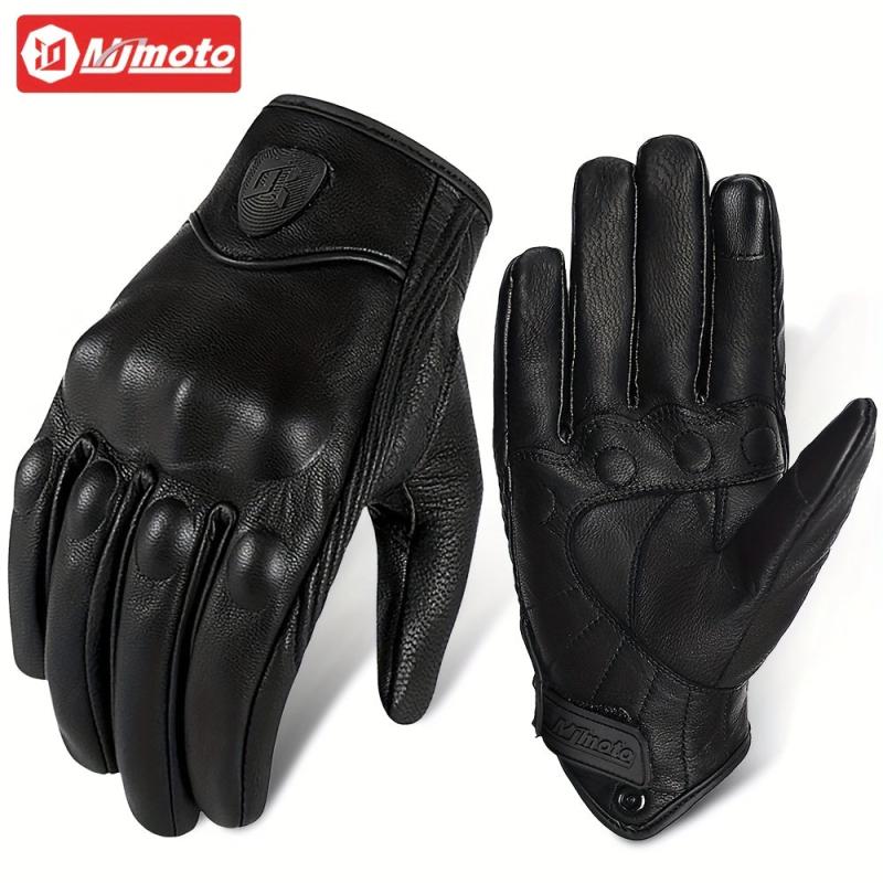 MJMOTO Summer Motorcycle Gloves Leather Men Touch Screen Breathable