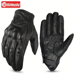 MJMOTO Summer Motorcycle Gloves Leather Men Touch Screen Breathable