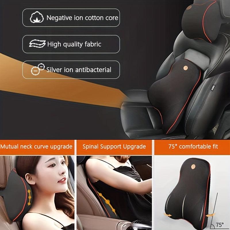 Car Headrest Lumbar Pillow Set Memory Foam Support