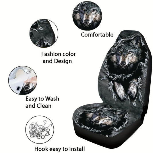 Denim Wolf Print Universal Seat Cover - Upgrade Your Car Interior