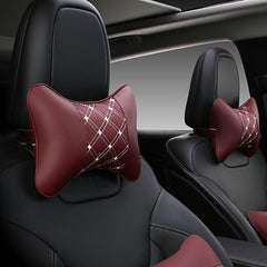 2pcs Leather Car Headrest Pillows Neck Pillows for Fatigue Driving