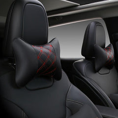 2pcs Leather Car Headrest Pillows Neck Pillows for Fatigue Driving