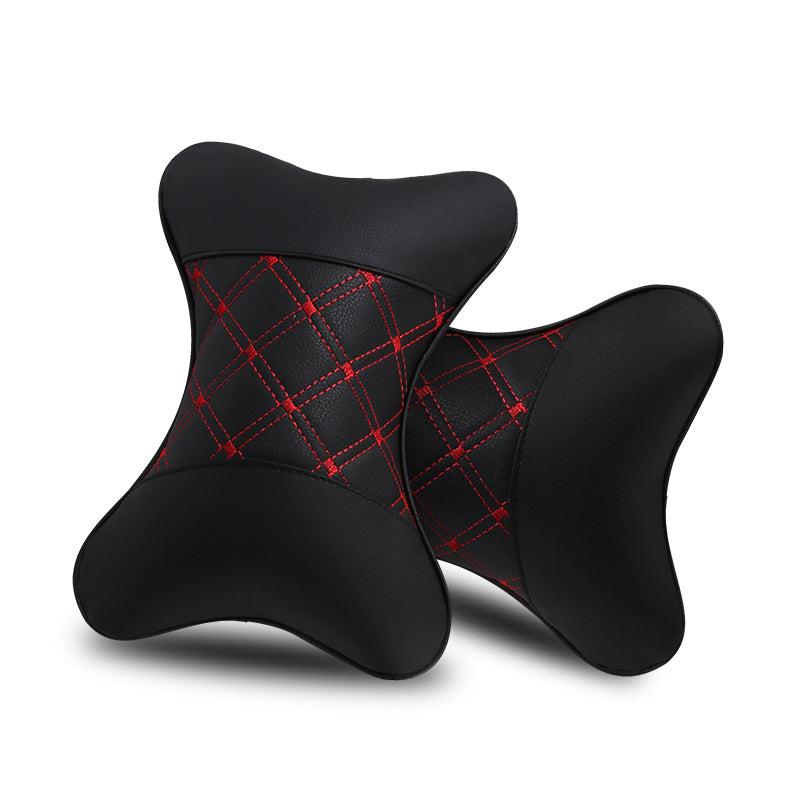 2pcs Leather Car Headrest Pillows Neck Pillows for Fatigue Driving