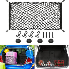Flexible Car Trunk Storage Mesh Bag with Hooks, Luggage Cargo Pocket
