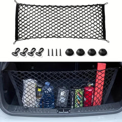 Flexible Car Trunk Storage Mesh Bag with Hooks, Luggage Cargo Pocket
