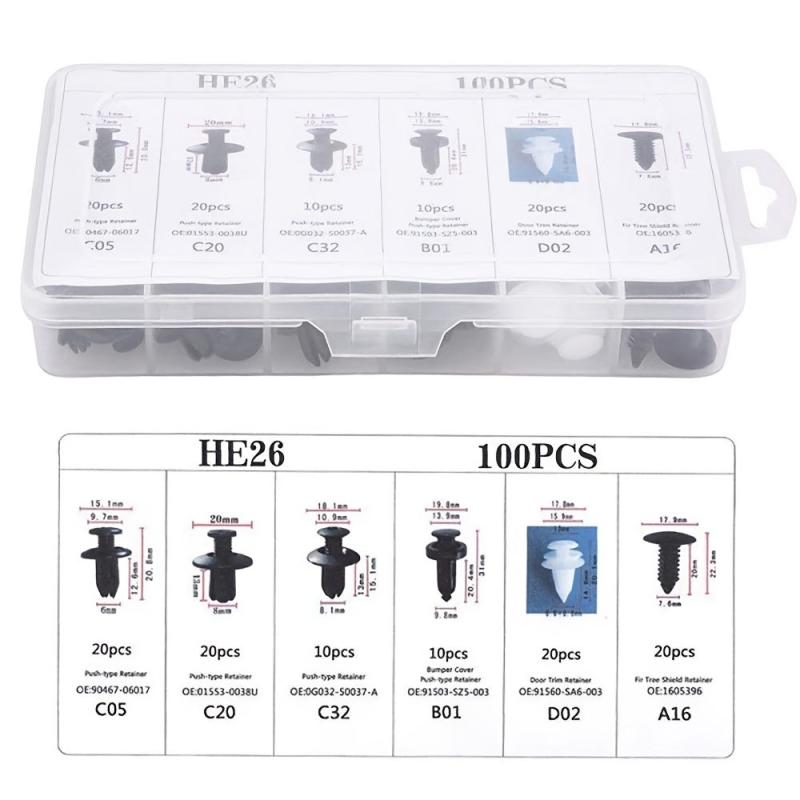 100pcs Auto Fastener Clip Set Mixed Car Body Push Retainer Pin Rivet