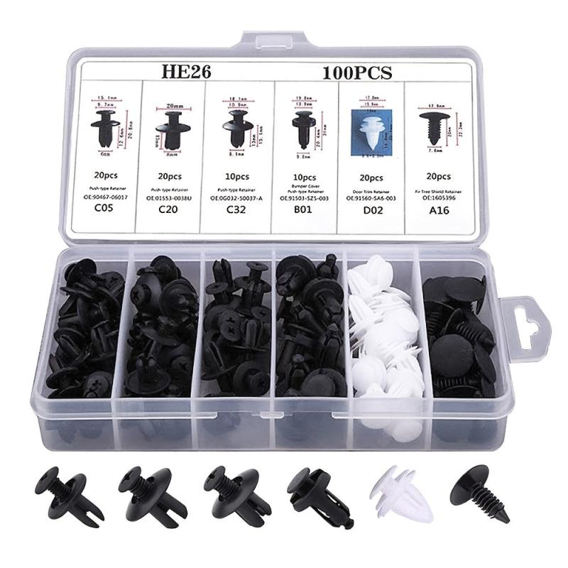 100pcs Auto Fastener Clip Set Mixed Car Body Push Retainer Pin Rivet