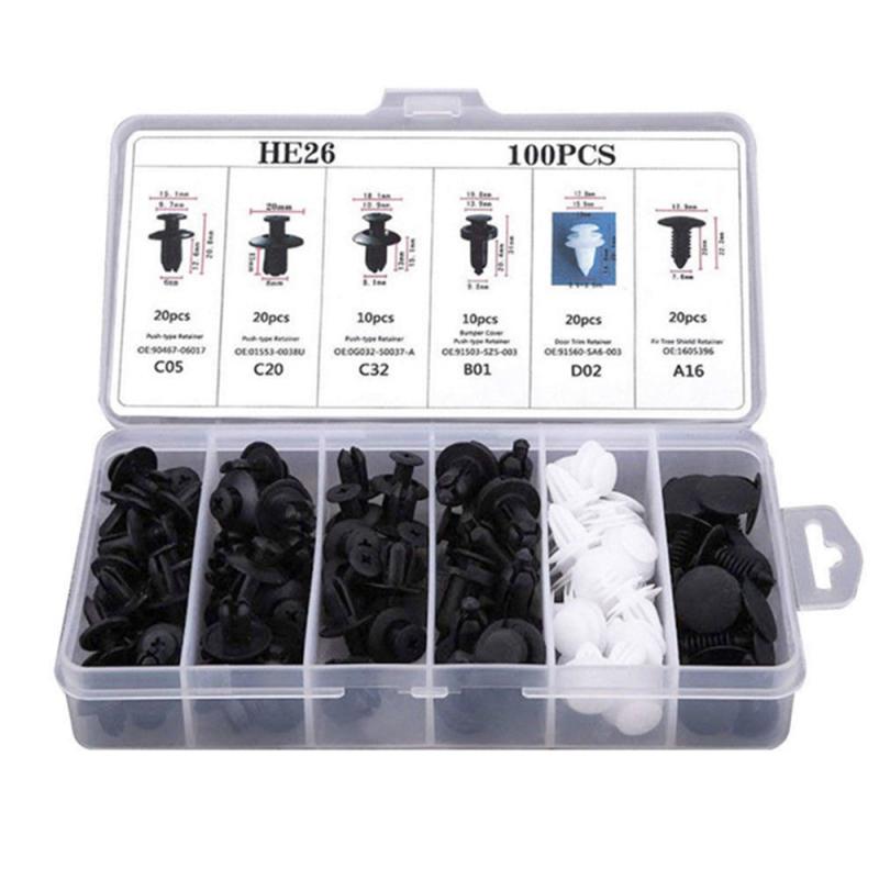 100pcs Auto Fastener Clip Set Mixed Car Body Push Retainer Pin Rivet