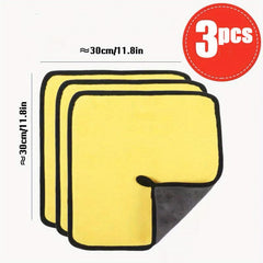 3pcs Thickened Car Wash Towels Absorbent Scrubbers Microfiber Interior Cleaning