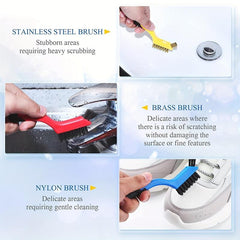 3Pcs Wire Brush Set with Curved Handle Grip for Rust Dirt & Paint Scrubbing