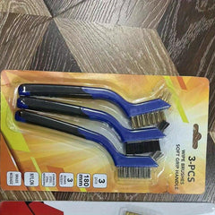 3Pcs Wire Brush Set with Curved Handle Grip for Rust Dirt & Paint Scrubbing