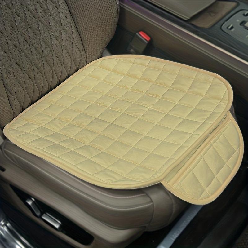 Plush Car Seat Cushion with Non Slip Bottom & Storage Pouch