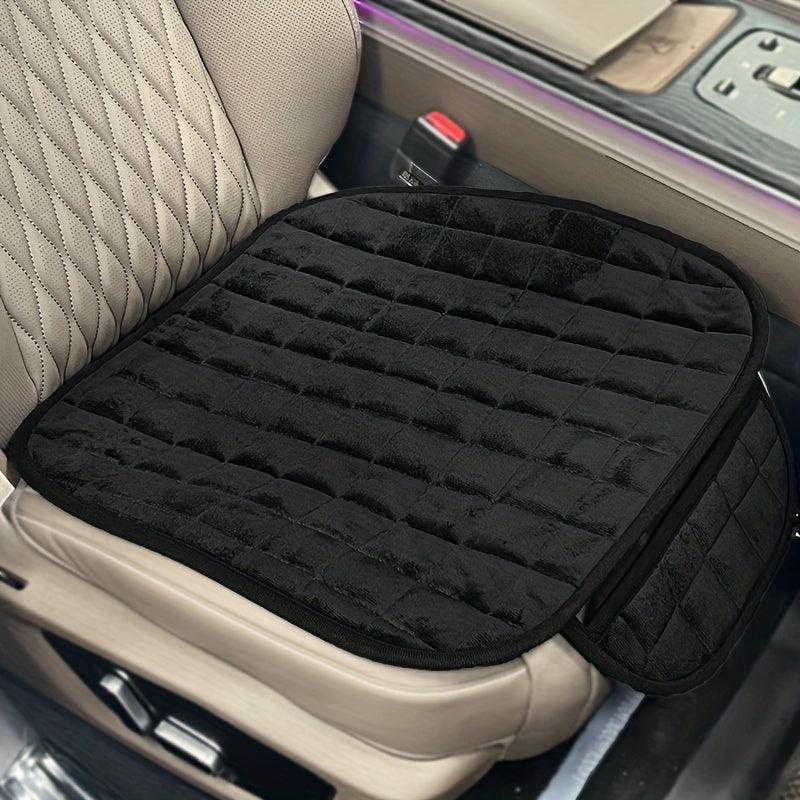 Plush Car Seat Cushion with Non Slip Bottom & Storage Pouch