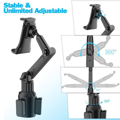 Car Cup Holder Tablet Phone Mount Heavy Duty Adjustable Holder