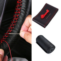 15in PU Leather Soft Steering Wheel Cover Needles Thread Case Protector
