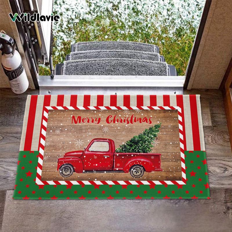 Indoor Doormat Merry Christmas Snowflake Red Truck Xmas Tree Non-slip Bath Mat