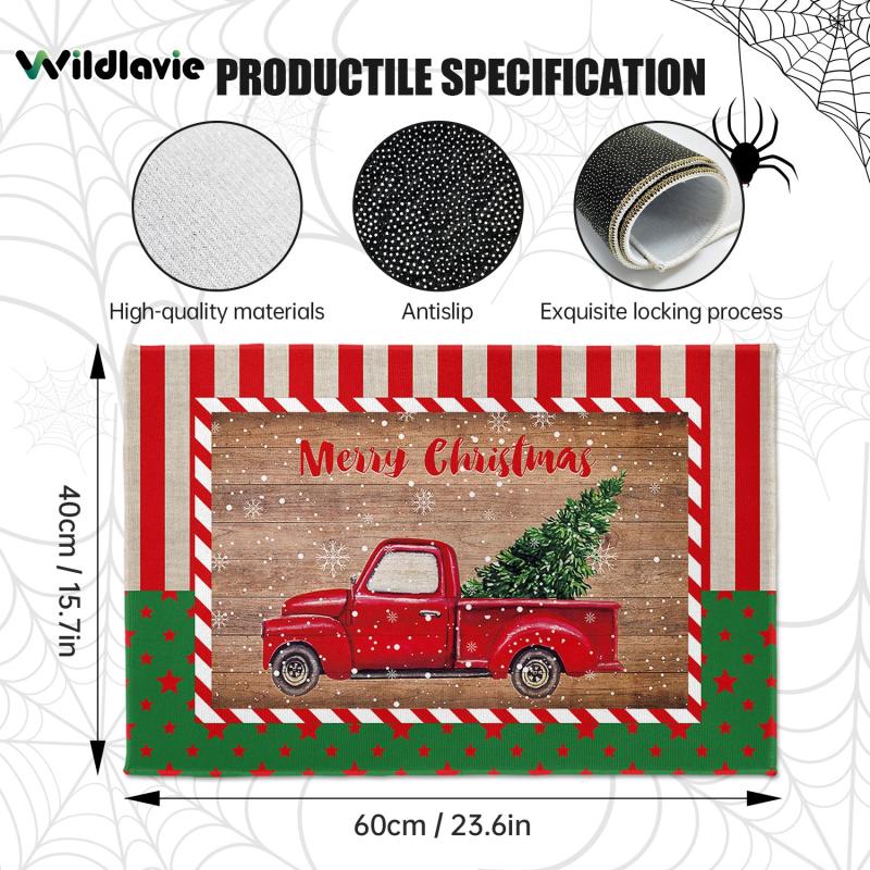 Indoor Doormat Merry Christmas Snowflake Red Truck Xmas Tree Non-slip Bath Mat