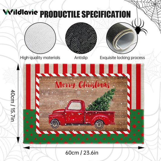Indoor Doormat Merry Christmas Snowflake Red Truck Xmas Tree Non-slip Bath Mat