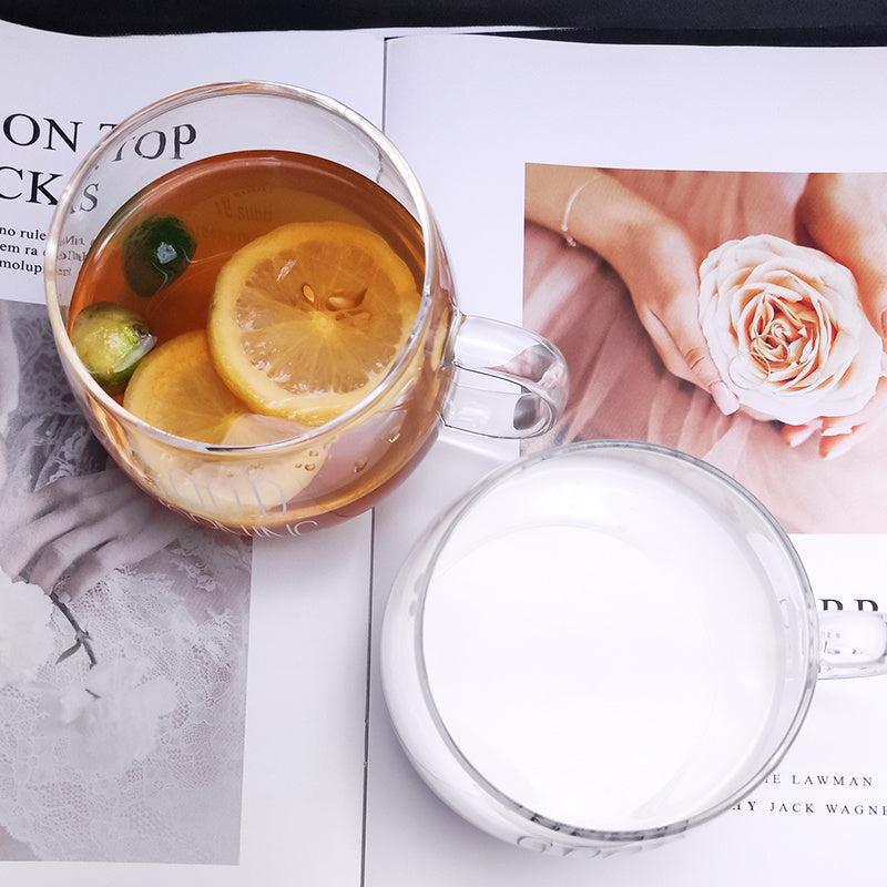 Transparent Glass Coffee Tea Cup With Letters Beverage Dessert Breakfast