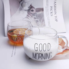 Transparent Glass Coffee Tea Cup With Letters Beverage Dessert Breakfast