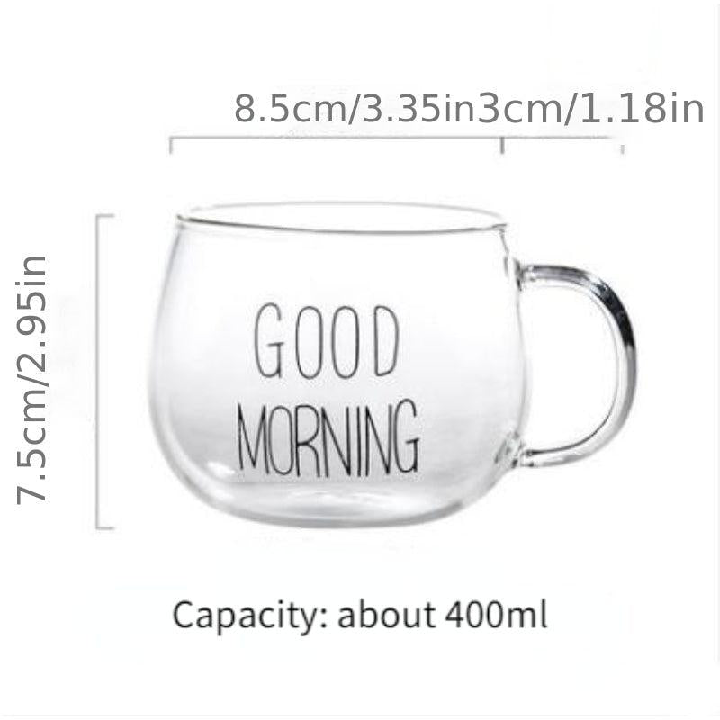 Transparent Glass Coffee Tea Cup With Letters Beverage Dessert Breakfast