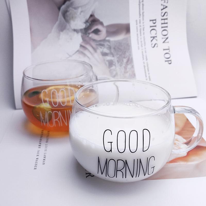 Transparent Glass Coffee Tea Cup With Letters Beverage Dessert Breakfast