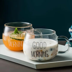 Transparent Glass Coffee Tea Cup With Letters Beverage Dessert Breakfast