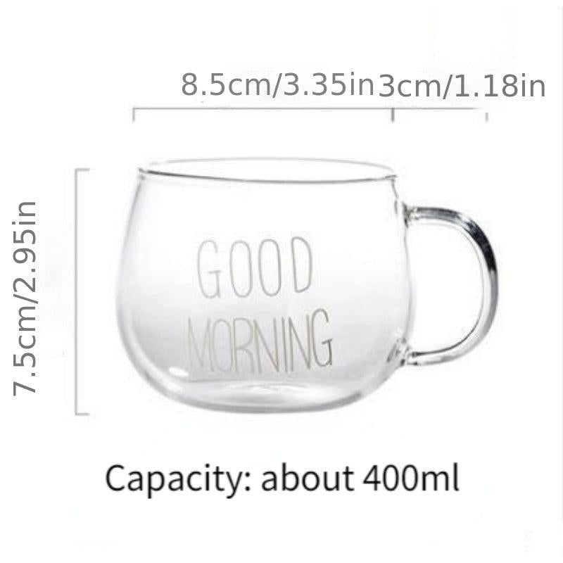 Transparent Glass Coffee Tea Cup With Letters Beverage Dessert Breakfast