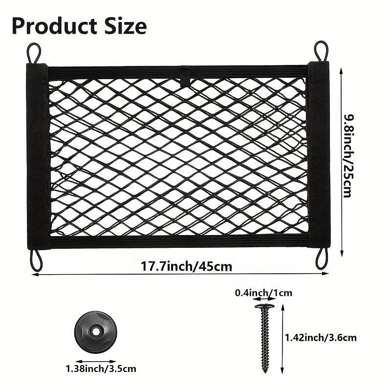 Universal Small Cargo Net for Automotive Storage with Mounting Screws & Hooks